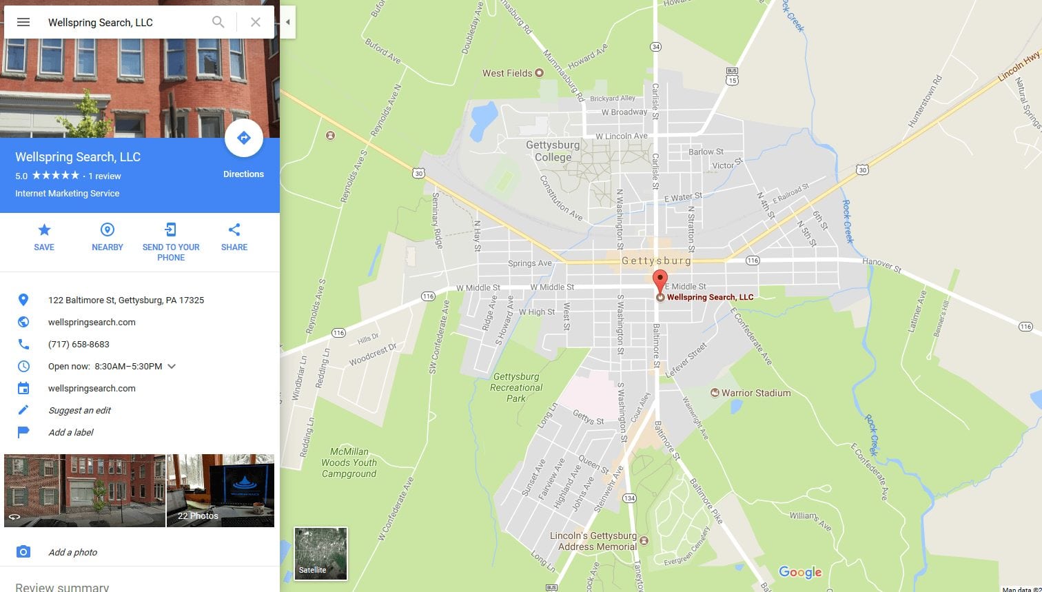 Google Map for 122 Baltimore Street Gettysburg PA 17325