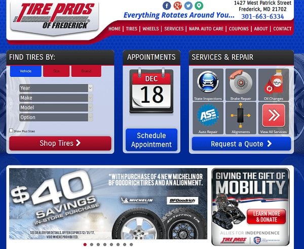 Website design with TCS for tire dealer in TirePros franchise