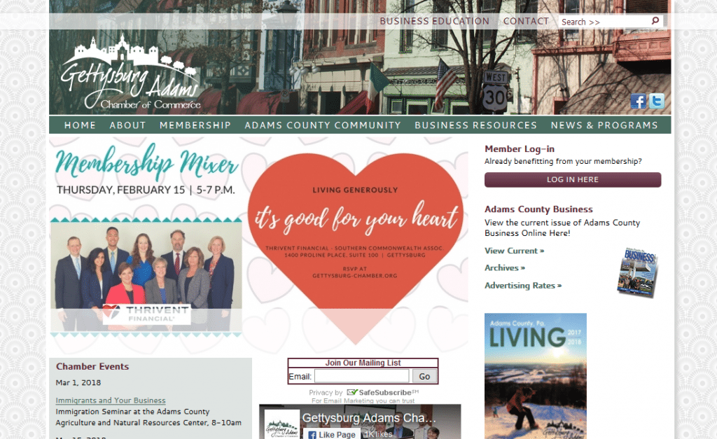 Home page of Gettysburg Chamber of Commerce website